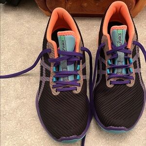 asics ladies sneakers Size 9 black purple neon orange